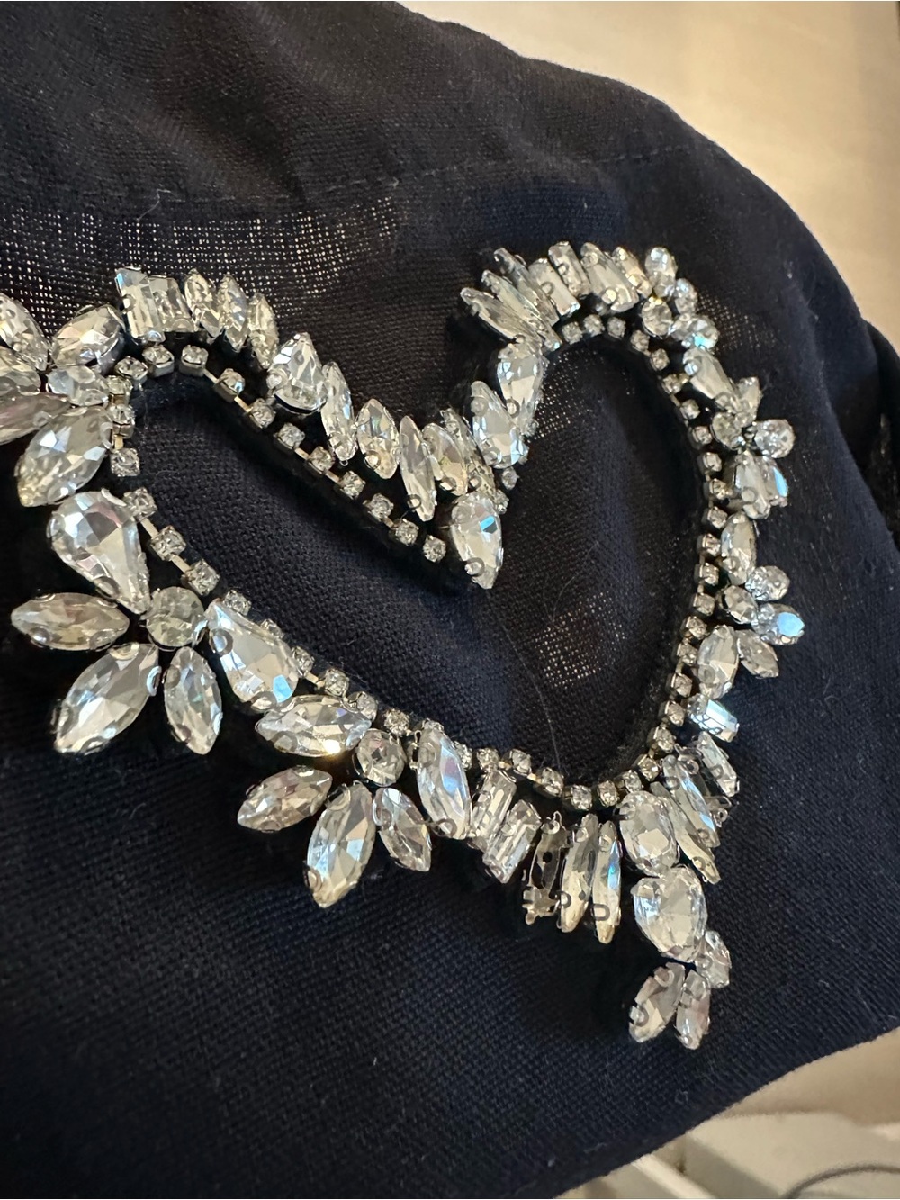 Crystal Heart Statement Brooch - Clear Crystal Silver Accents apron